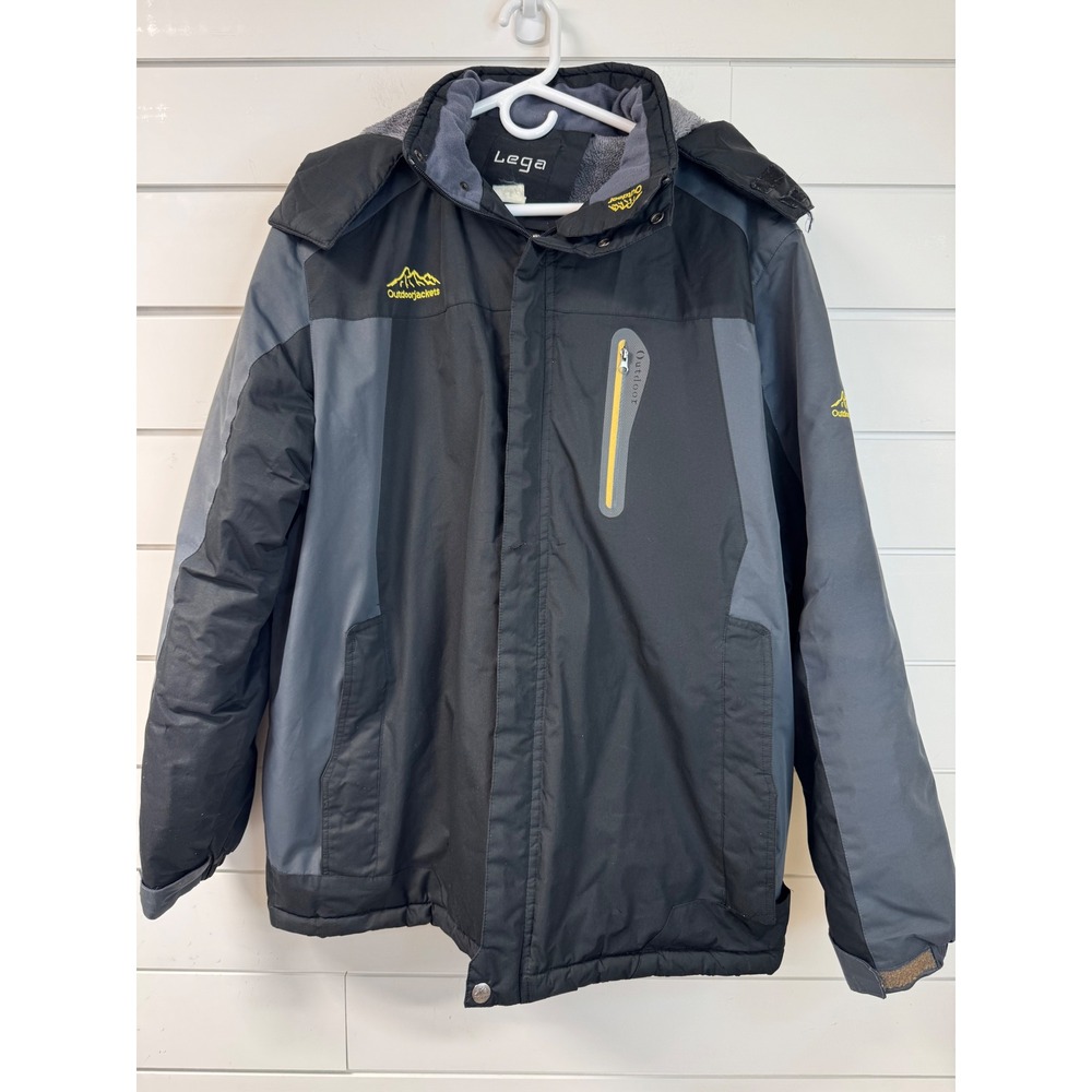 Lega Outdoor Jackets Oscillator Series Black Grey Fleece Lined Hooded Coat XL